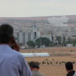 Obús del Estado Islámico cayendo en Kobani